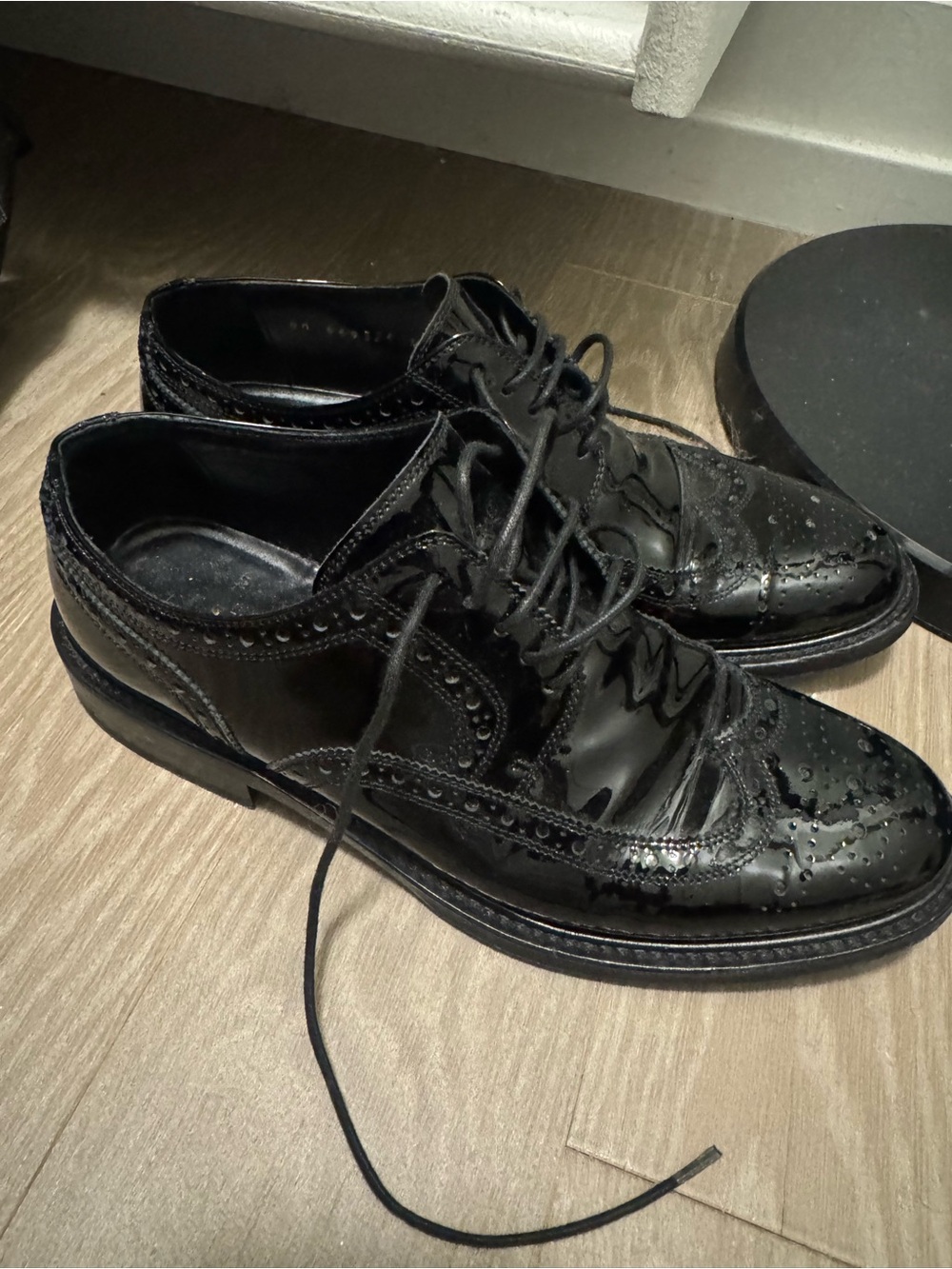 Saint Laurent Black Patent Leather Brogue Oxfords - Picture 4 of 6